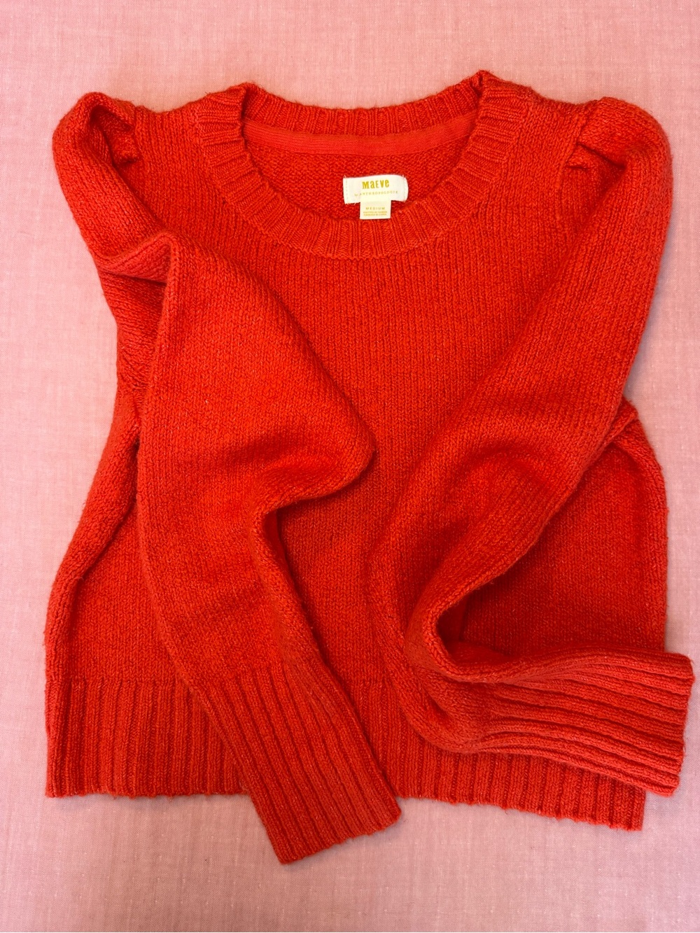 Maeve Red Crewneck Puff-Sleeve Sweater - Picture 7 of 9